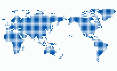 Square shape world map on white background.