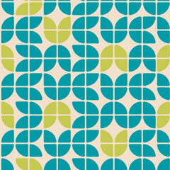 Mid Century Modern seamless pattern withgeometric shapes, teal, green and blue. For home decor, textile, wallpaper and fabric. - 626498475