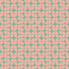 Mid Century Modern seamless pattern withgeometric shapes, teal, pink and blue. For home decor, textile, wallpaper and fabric.