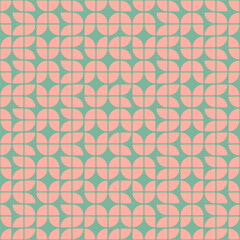 Mid Century Modern seamless pattern withgeometric shapes, teal, pink and blue. For home decor, textile, wallpaper and fabric.