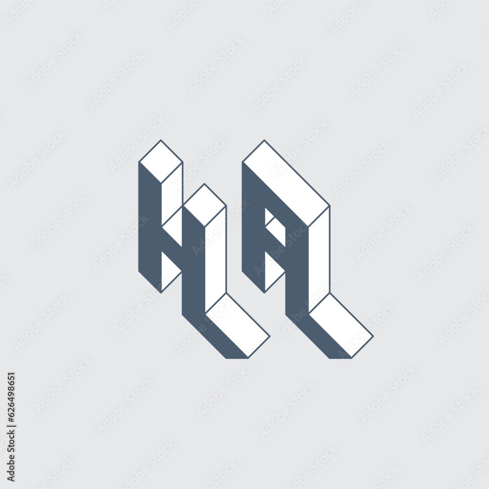 Poster ha - 2-letter code. isometric 3d font for design. three-dimension letters. h and a - monogram or log