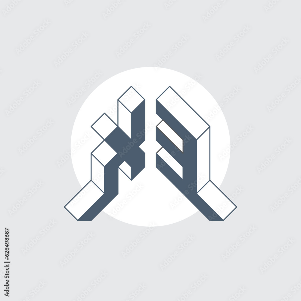 Poster isometric 3d font for design. three-dimension letters. x and 3 vector logo. x3 - monogram or logotyp