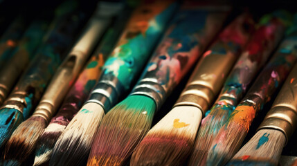 Fototapeta premium Brushes and paint, art and crafts. ia generate