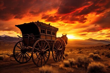 A horse and wagon on a trail in the old West. Great for stories on cowboy movies, Old West, frontier spirit, pioneers, gold rush and more. 