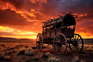 A horse and wagon on a trail in the old West. Great for stories on cowboy movies, Old West, frontier spirit, pioneers, gold rush and more. 