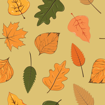  yellow orange autumn leaves, fallen leaves  seamless pattern