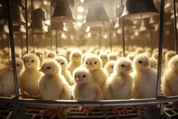 Fotobehang Small chickens in a big hatchery. © Sebastian Studio