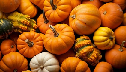 Pumpkins and squashes, Thanksgiving or Autumnal background , generative AI