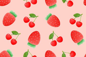 strawberry and cherry seamless pattern, background and wallpaper for printing.