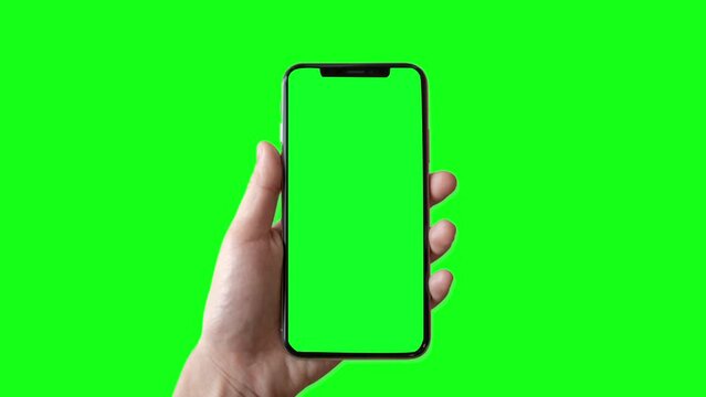 animation hand and mobile phone mockup with green screen isolated on green screen background