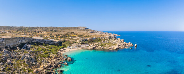 Paradise beach in Malta island, Europe. Azure Mediterranean sea