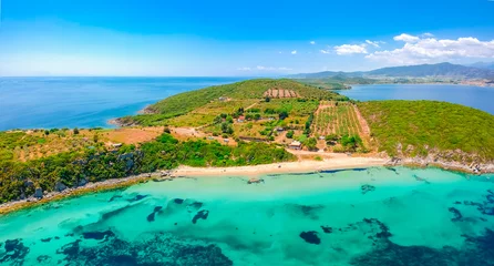Gordijnen Mediterraans Europa Drone view of sand Vrasidas beach near Kavala, Greece, Europe  © oleg_p_100
