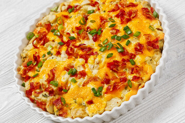 chicken bake in creamy sauce with cheese, bacon