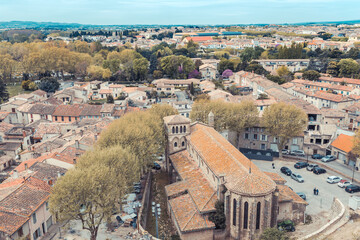 Fototapeta na wymiar View on Carcassonne city from french ancient castle in France, Europe