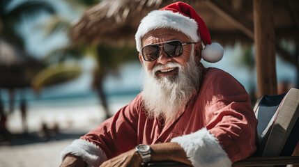 Santa Claus on the beach. Generative Ai