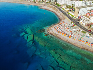 Elli beach on Rhodes, Dodecanese, Greece, Europe. Summer sea travel