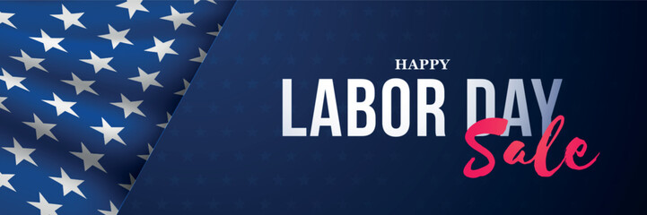 USA Labor Day horizontal banner. Labor Day Sale banner with american flag on blue background.