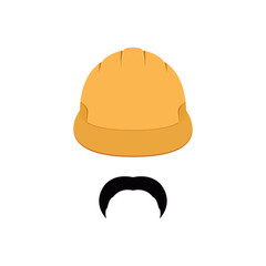 Portrait of safety engineer in yellow helmet and mustache. Worker icon.