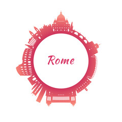 Rome skyline with colorful buildings. Circular style. Stock vector illustration.