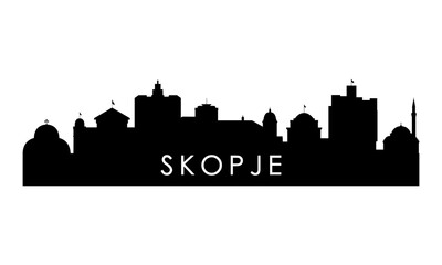 Skopje skyline silhouette. Black Skopje city design isolated on white background. - obrazy, fototapety, plakaty