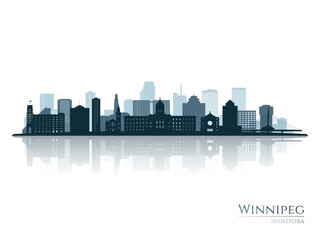 Winnipeg skyline silhouette with reflection. Landscape Winnipeg, Manitoba. Vector illustration.