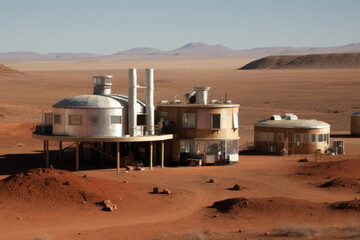 A scientific station on the planet Mars, a Martian colony. Futuristic, scientific and science concept
