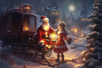 Santa Claus in a sleigh with a girl (ai generated)