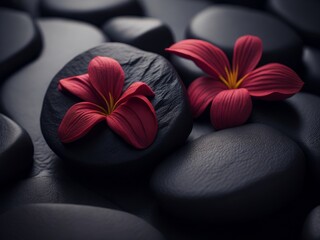 Two Spa stones lying on each other with flowers, AI generative
