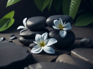 Fototapeta na wymiar Two Spa stones lying on each other with flowers, AI generative