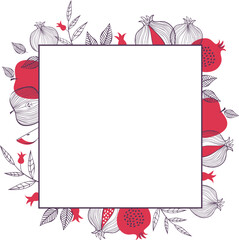 Obraz premium Rosh Hashanah frame with with hand drawn pomegranate branches, apple and traditional icons. Jewish New Year, rosh hashanah 