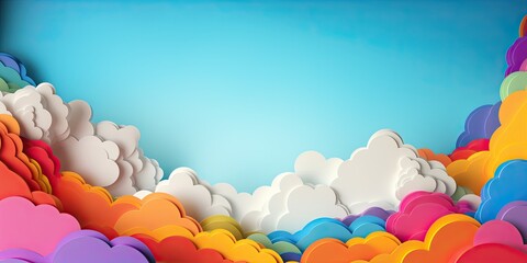 Creative paper cut style of blue sky and clouds for design projects related to nature environment or decoration. Generative AI