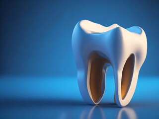 Tooth on blue background 3D illustration, AI generated