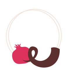 Rosh Hashanah hand drawn symbols, pomegranate apple, honey and Jewish horn. Shana Tova - Happy New Year