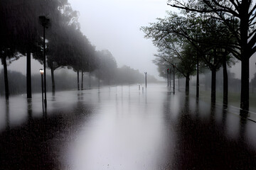 rainy day on the road. Generative AI