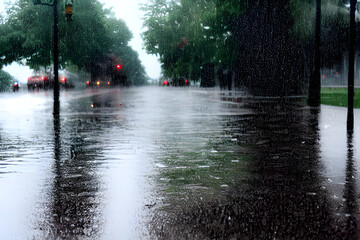 rainy day on the road. Generative AI