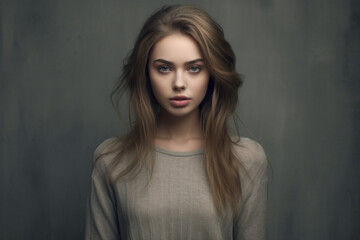 Fototapeta na wymiar Portrait of beautiful young woman standing on grey background