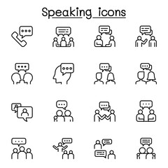 Speaking icon set in thin line style - obrazy, fototapety, plakaty