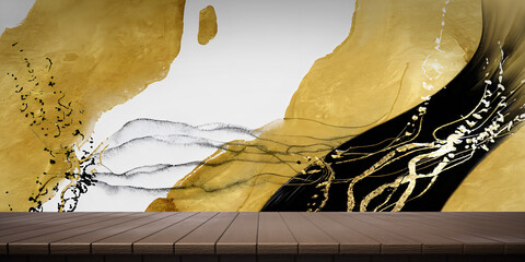 Colorful wooden platform background: alcohol ink art.