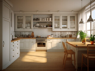 Small cozy kitchen interior in classic style 