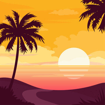 beach sunset background with palm trees landscape123