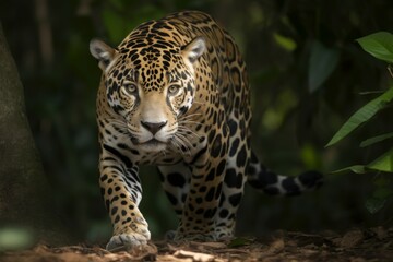 Fototapeta na wymiar Jaguar predator coming. Generate Ai