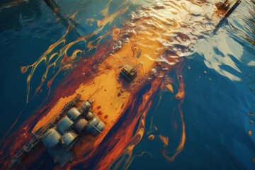 Sea oil spill top view. Generate Ai