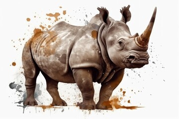 Obraz premium Rhinoceros mammal splashes. Generate Ai