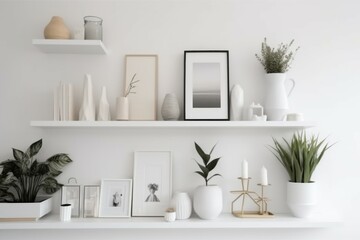 Shelves stylish room. Generate Ai