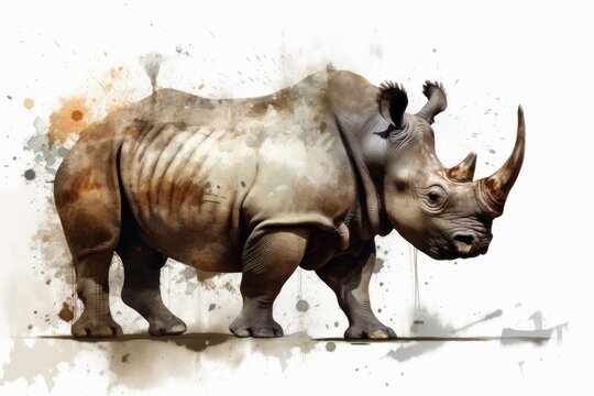 Rhinoceros splashes. Generate Ai
