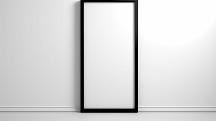 the interior is an empty wall with a thin black narrow frame inside an empty white background.