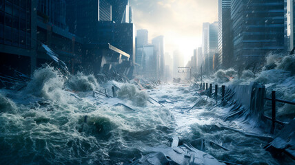Platinum has broken through, and huge waves of water flood the streets of the city in the middle of nonscrapers, apocalypse scenario. Generative AI