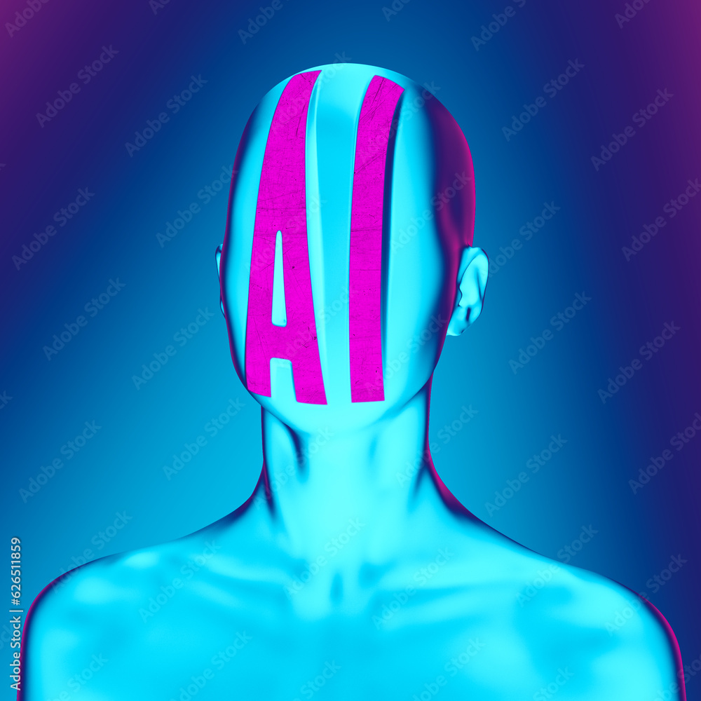 Poster abstract concept sculpture illustration from 3d rendering of black anonymous figure with rough metal