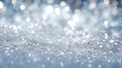 An enchanting background filled with sparkling and shimmering silver glitter. Silver glitter gently falls with an intense sparkle, creating a captivating scene. Generative AI