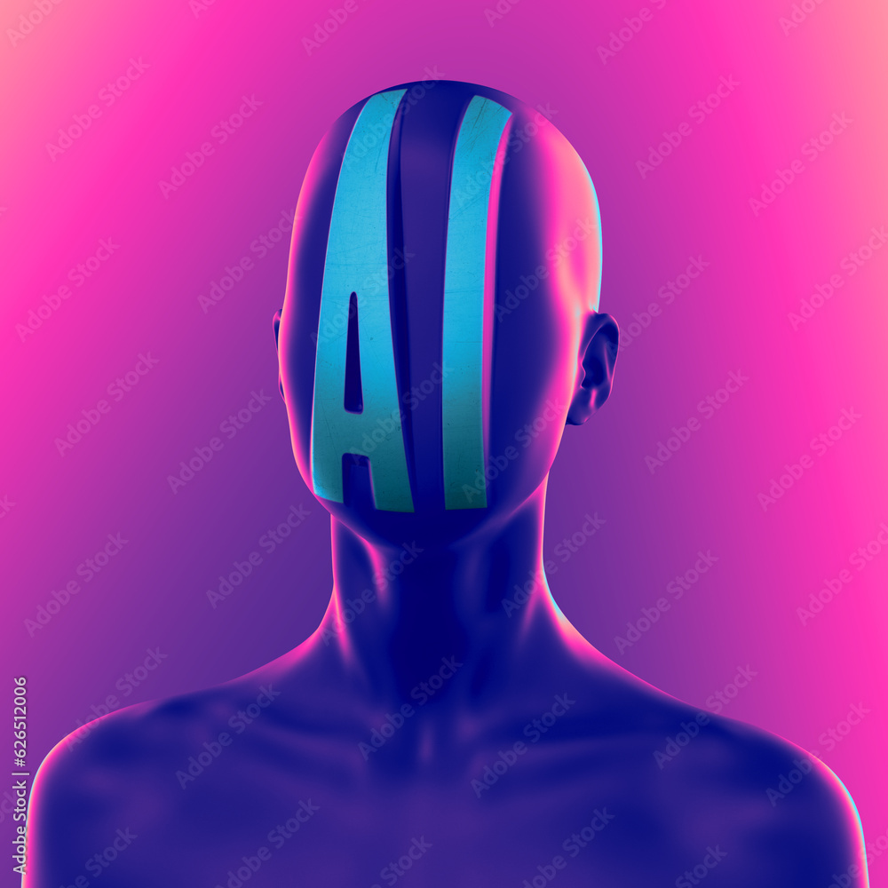 Poster abstract concept sculpture illustration from 3d rendering of black anonymous figure with rough metal